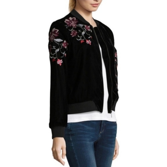 A.N.A. Rose Embroidery Velvet Bomber Jacket Size L - Picture 3 of 13